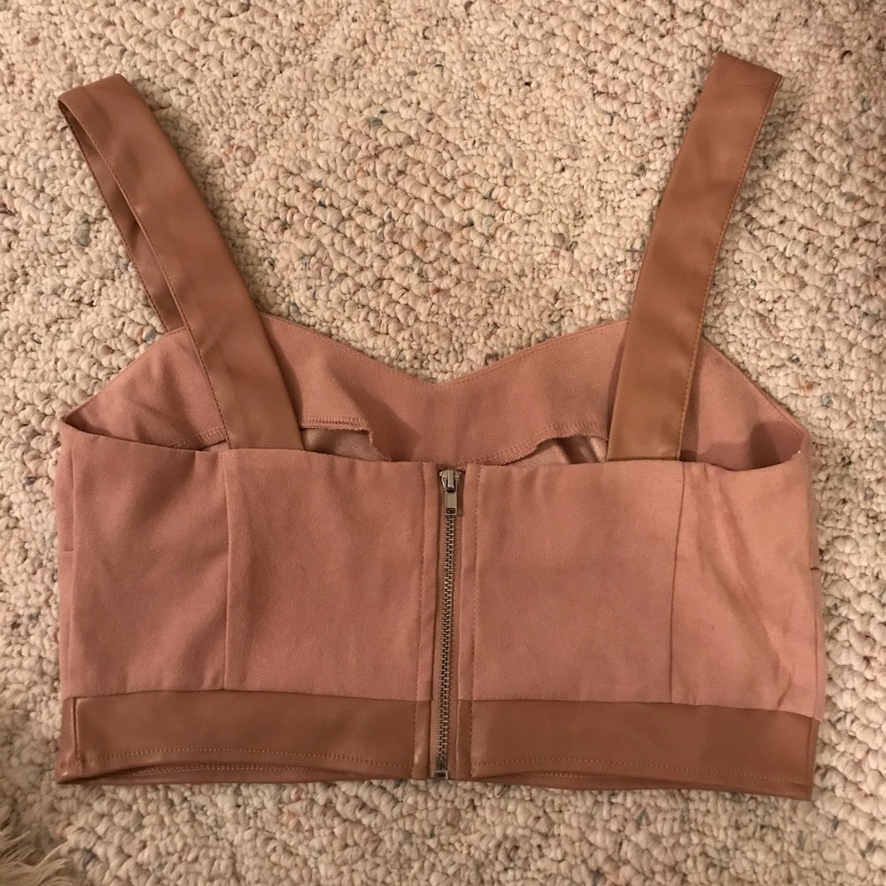 MISSGUIDED Blush Faux Suede/Leather Crop Top - Picture 2 of 4